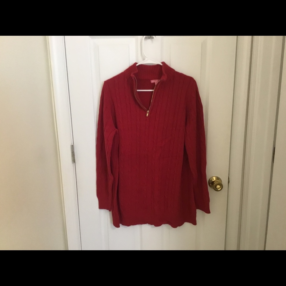 Red Cable 1/4 Zip Sweater